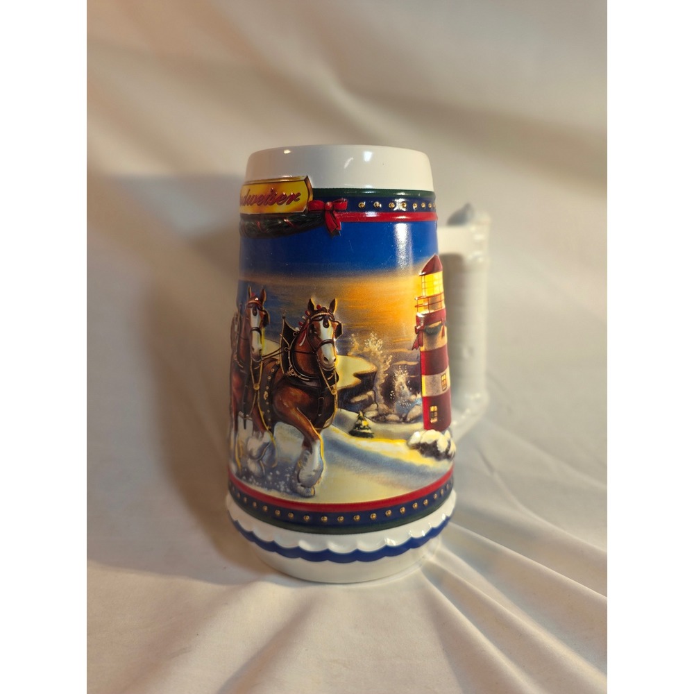 Budweiser 2002 Holiday Stein Guiding The Way Home CS529 Clydesdales Lighthouse